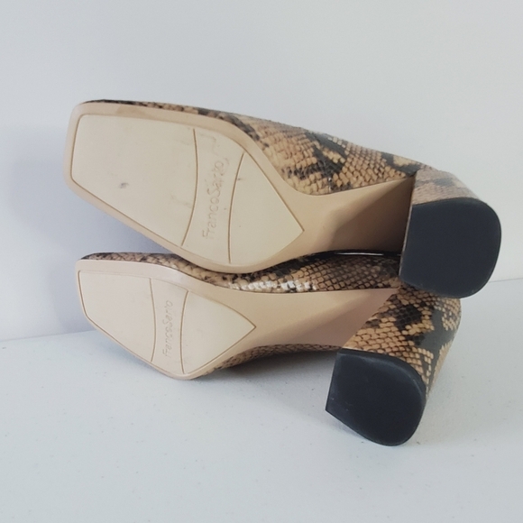 Franco Sarto Halo Snake Print Leather Pumps Size 8.5 Square Toe Chunky Heel Shoe - Picture 11 of 16